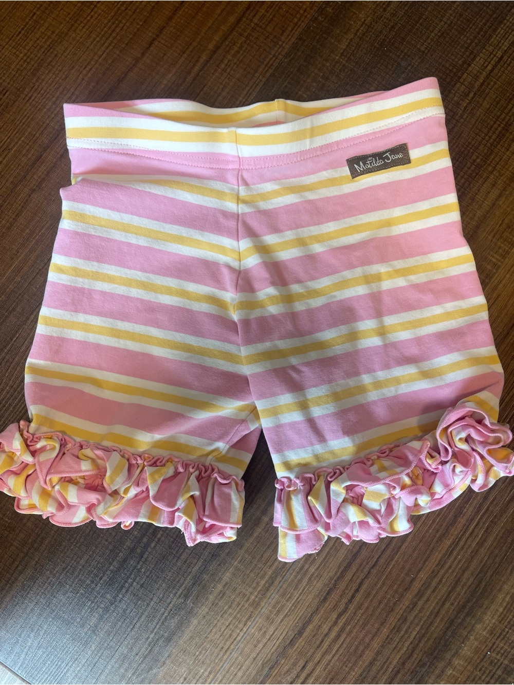 Matilda Jane Pink, Yellow‎ & White Striped Ruffle Shorts size 8